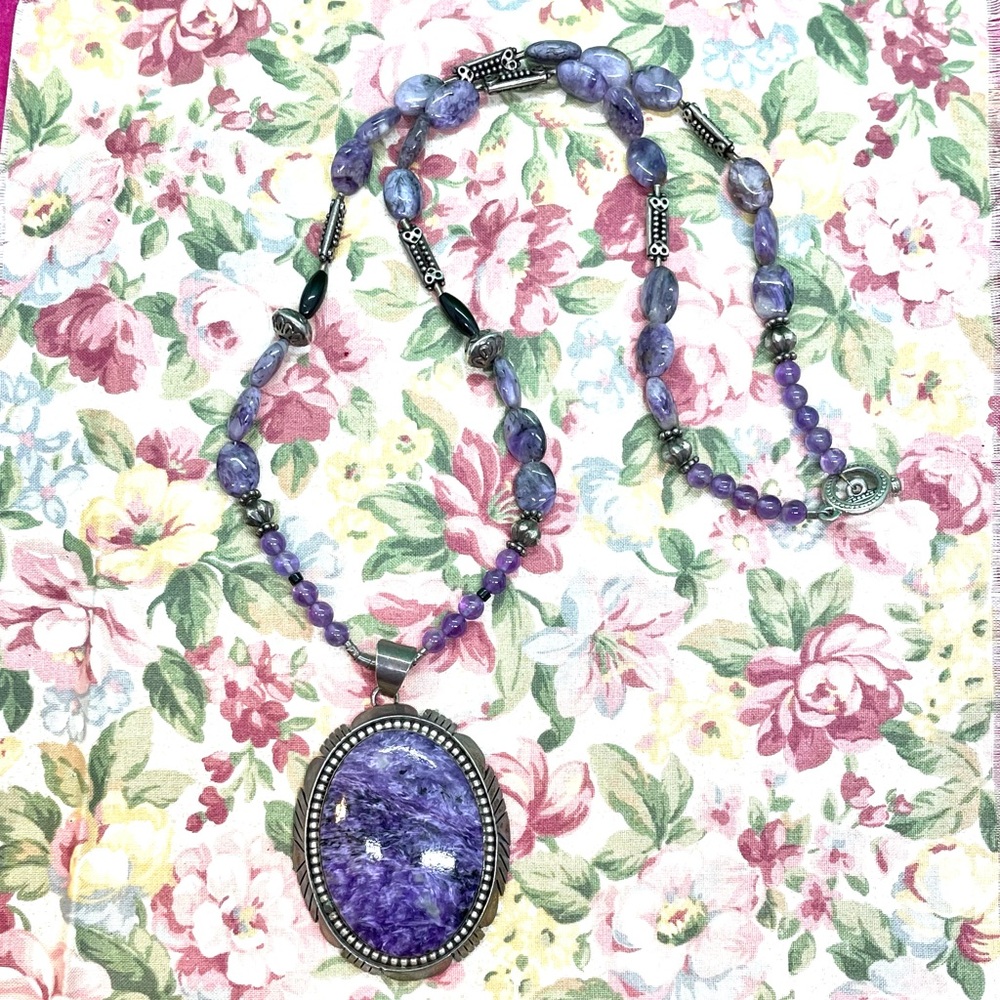 Sterling Charoite and Amethyst Necklace